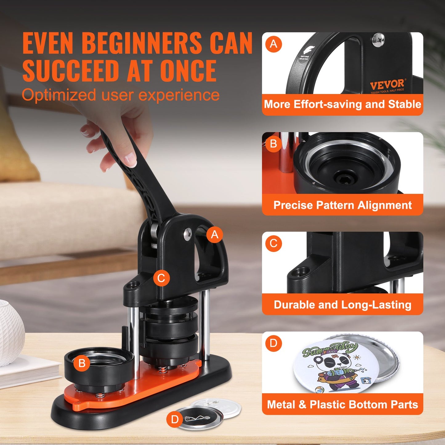 Button Maker Machine, 2.28 Inch/58mm Pin Maker, Installation-Free Badge Punch Press Kit, Kids DIY Gifts Button Making Supplies with 100 Pcs Button Parts, Circle Cutter, Magic Book