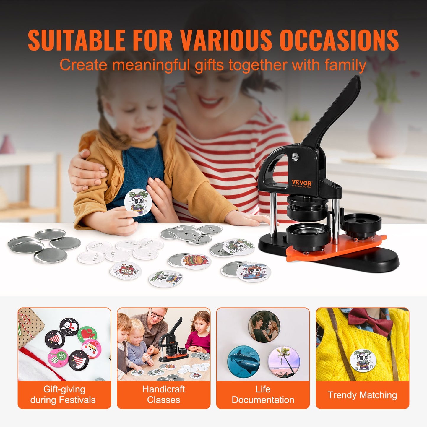 Button Maker Machine, 2.28 Inch/58mm Pin Maker, Installation-Free Badge Punch Press Kit, Kids DIY Gifts Button Making Supplies with 100 Pcs Button Parts, Circle Cutter, Magic Book