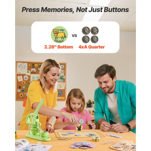 Knappmaskin, 58 mm, Plastnålstillverkare med 100 st knappdelar, Cirkelskärare och Insexnycklar, Förstärkt Ergonomiskt Handtag, För DIY-Brickor, Personliga Nålar och Nyckelringar, Grön |  EU