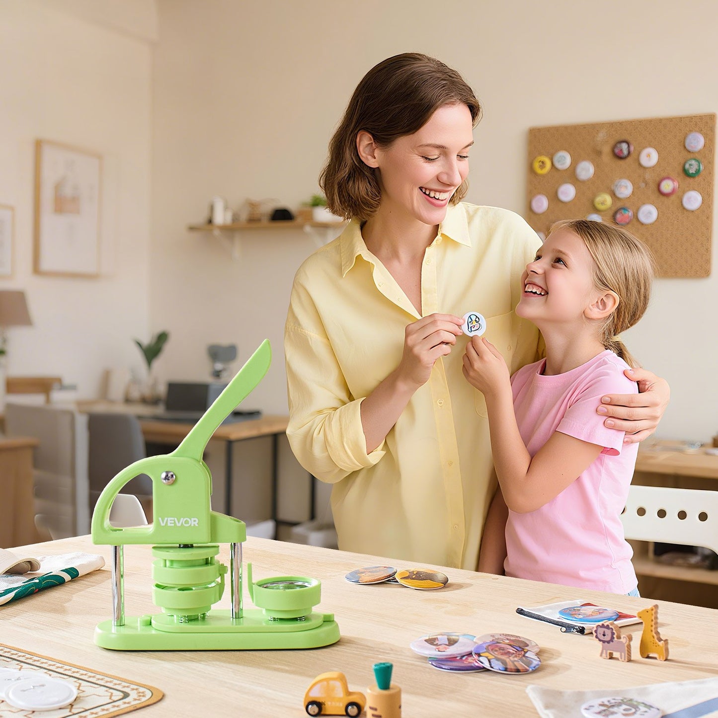 Button Maker Machine, 2.28 in, Plastic Pin Maker with 100pcs Button Parts, Circle Cutter and Hex Wrenches, Reinforced Ergonomic Handle, for DIY Badges, Personalized Pins and Key Chains, Green