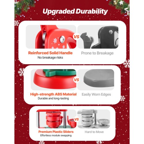 Knappmaskin, 58 mm, Plastnålstillverkare med 100 st knappdelar, Cirkelskärare och Insexnycklar, Förstärkt Ergonomiskt Handtag, För DIY-Brickor, Personliga Nålar och Nyckelringar, Röd |  EU