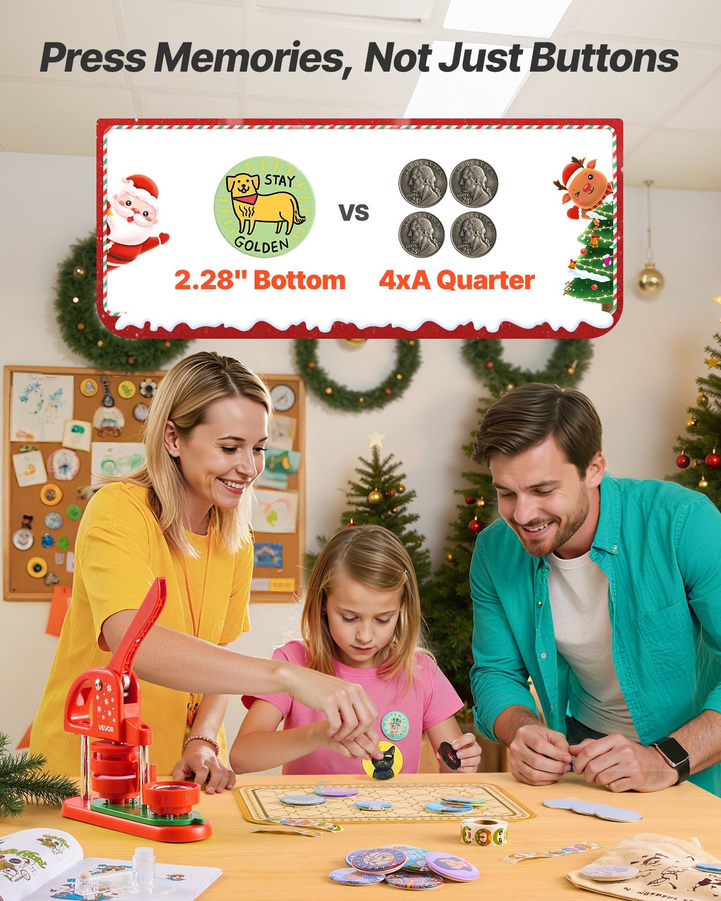 Button Maker Machine, 2.28 in, Plastic Pin Maker with 100pcs Button Parts, Circle Cutter and Hex Wrenches, Reinforced Ergonomic Handle, for DIY Badges, Personalized Pins and Key Chains, Red