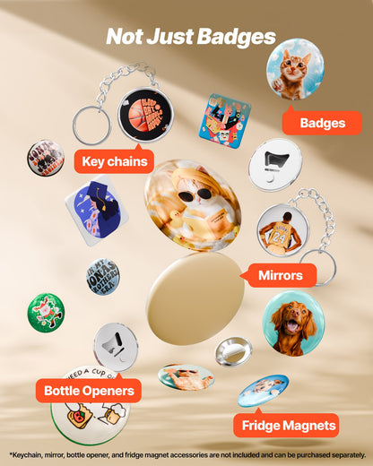 Button Maker Machine, 2.28 in, Plastic Pin Maker with 100pcs Button Parts, Circle Cutter and Hex Wrenches, Reinforced Ergonomic Handle, for DIY Badges, Personalized Pins and Key Chains, Red