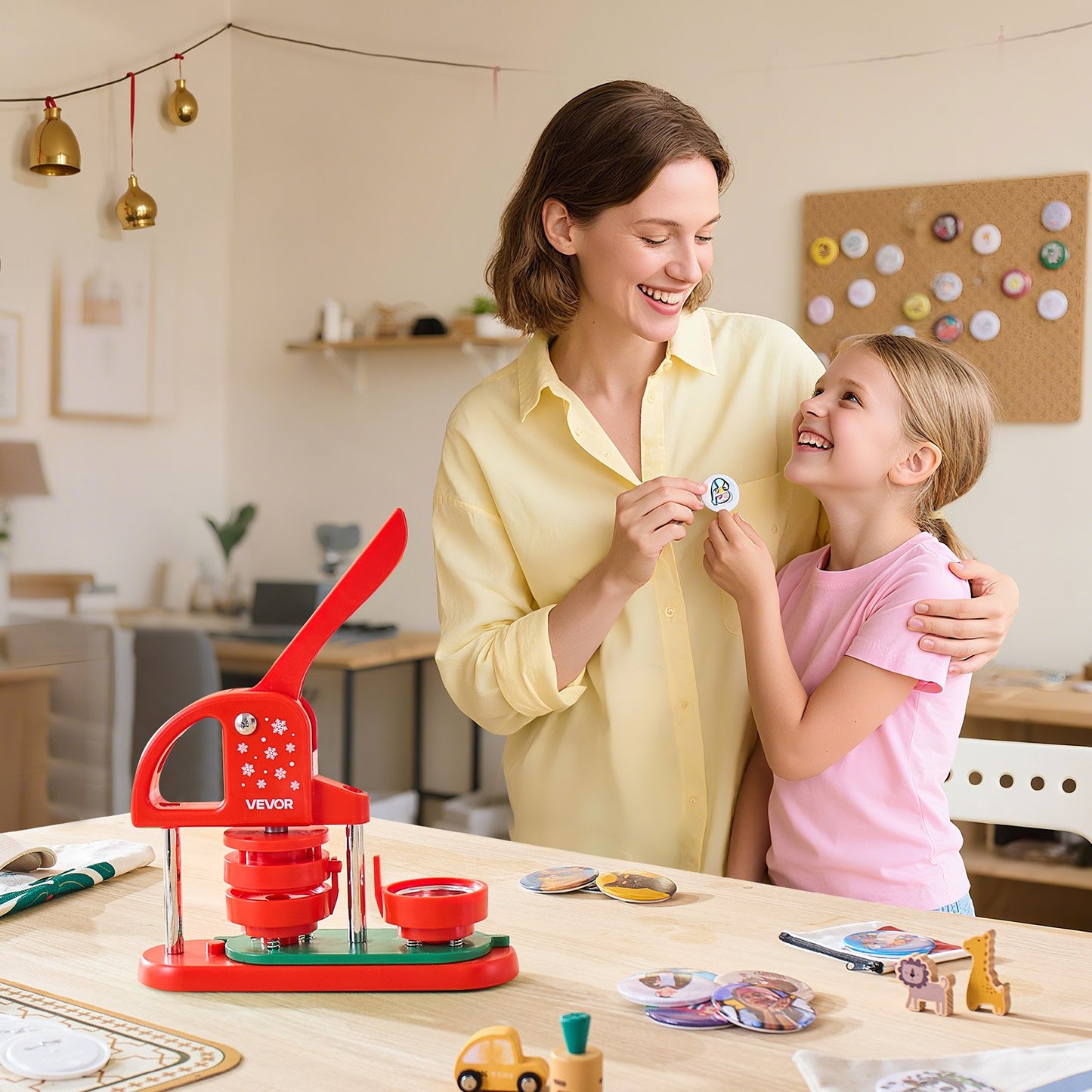 Button Maker Machine, 2.28 in, Plastic Pin Maker with 100pcs Button Parts, Circle Cutter and Hex Wrenches, Reinforced Ergonomic Handle, for DIY Badges, Personalized Pins and Key Chains, Red