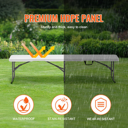Folding Bench Plastic Portable Outdoor Picnic Garden 183 cm Bench White