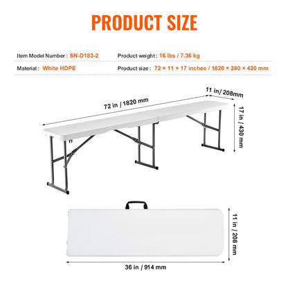 Folding Bench Plastic Portable Outdoor Picnic Garden 183 cm Bench White