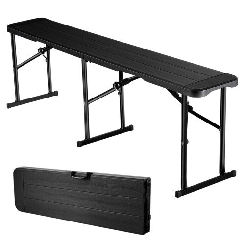 Plastic Folding Bench, 6 ft Portable Bench for Indoor/Outdoor Picnic Party Patio Camping Dining, Foldable Smooth HDPE Seat for Garden Soccer Multipurpose Entertaining Activities, 1 Pack, Black