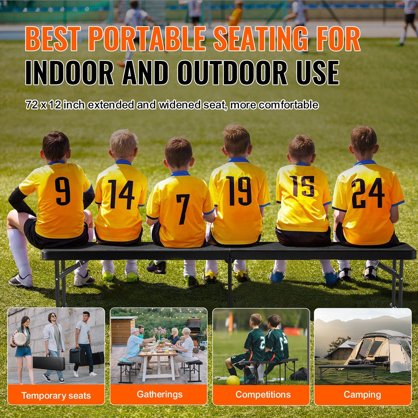 6FT Foldable Plastic Bench Portable Outdoor Bench for Picnic Camping Garden