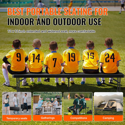 6FT Foldable Plastic Bench Portable Outdoor Bench for Picnic Camping Garden