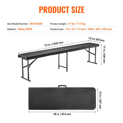 6FT Foldable Plastic Bench Portable Outdoor Bench for Picnic Camping Garden