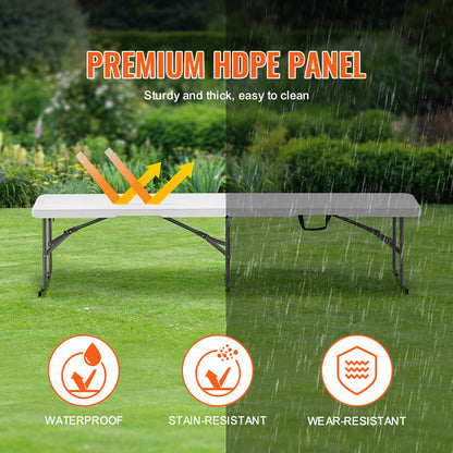 6FT Plastic Folding Bench Portable Outdoor Bench for Picnic Camping 2pcs
