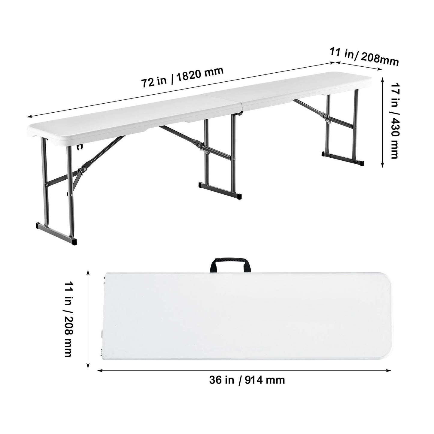 6FT Plastic Folding Bench Portable Outdoor Bench for Picnic Camping 2pcs