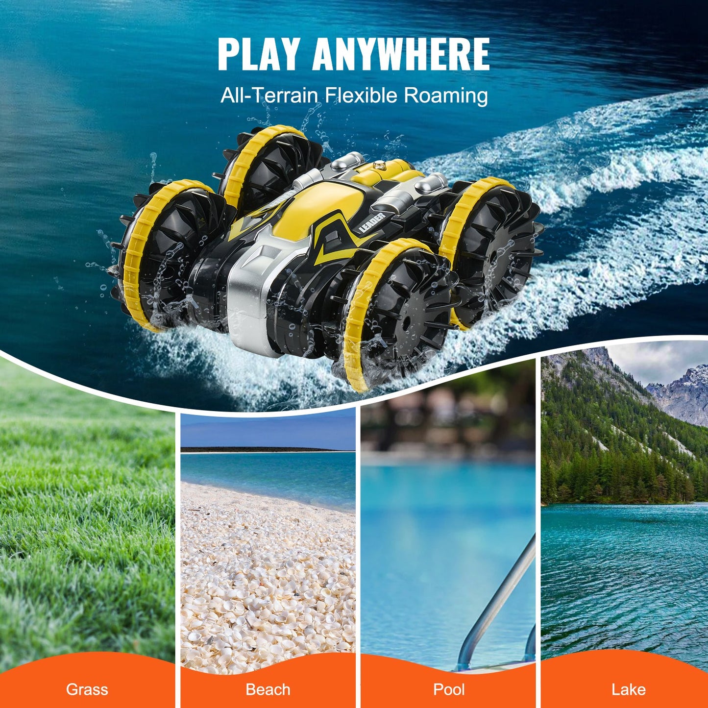 Amphibious Fjärrkontroll Bilbåt 2,4 GHz 4WD RC Båt Barn Vuxna Gul