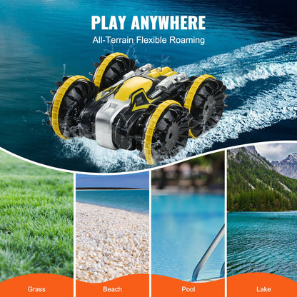 Amphibious Fjärrkontroll Bilbåt 2,4 GHz 4WD RC Båt Barn Vuxna Gul