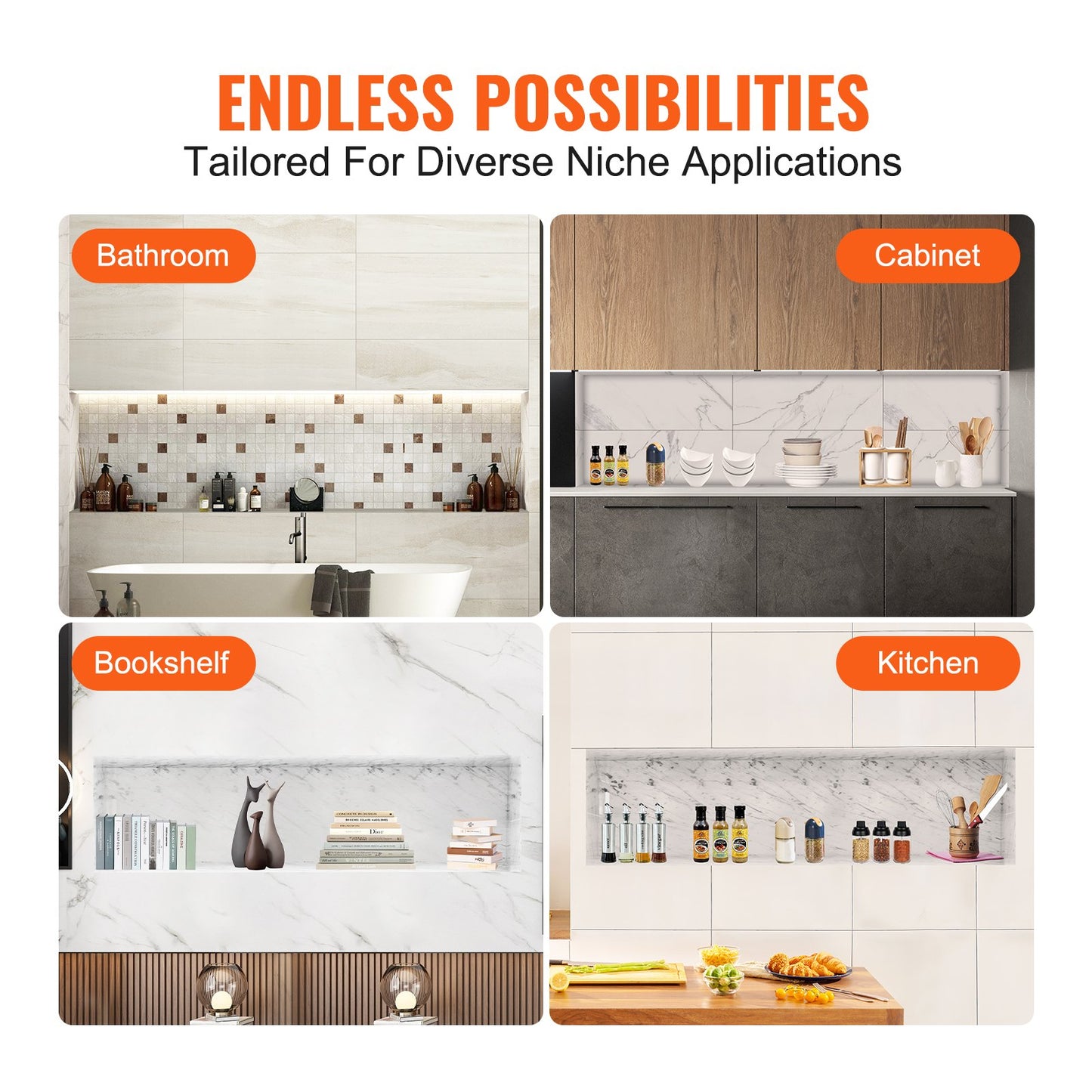 Shower niche Ready for tile 40.64 x 127 cm, Single shelves, square corners Wall-mounted niche recessed, sealed cover Modern soap storage niche for shower bathroom, black