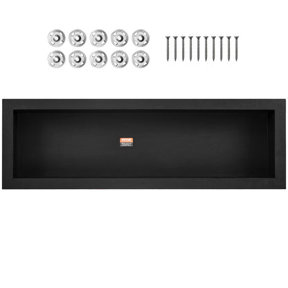 Shower niche Ready for tile 40.64 x 127 cm, Single shelves, square corners Wall-mounted niche recessed, sealed cover Modern soap storage niche for shower bathroom, black