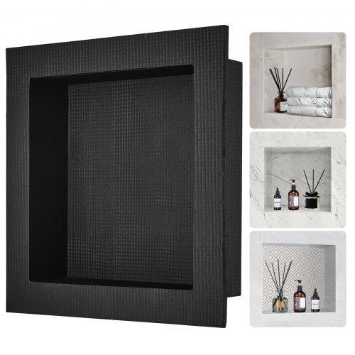 Shower Niche Ready for Tile 16" x 16", Single Shelf Organizer, Square Corners Wall-inserted Niche Recessed, Sealed Protection Modern Soap Storage Niche for Shower Bathroom, Black
