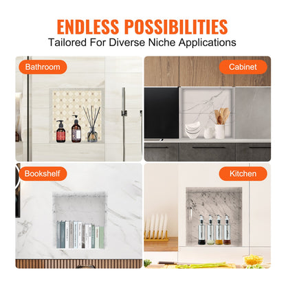 Shower niche Ready for tile 40.64 x 40.64 cm, Single shelves, square corners Wall-mounted niche recessed, sealed cover Modern soap storage niche for shower bathroom, black