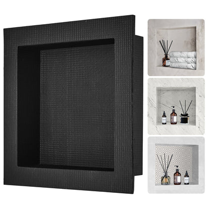 Shower niche Ready for tile 40.64 x 40.64 cm, Single shelves, square corners Wall-mounted niche recessed, sealed cover Modern soap storage niche for shower bathroom, black