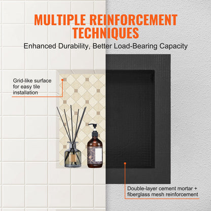 Shower Niche Ready for Tile 16" x 16", Single Shelf Organizer, Square Corners Wall-inserted Niche Recessed, Sealed Protection Modern Soap Storage Niche for Shower Bathroom, Black