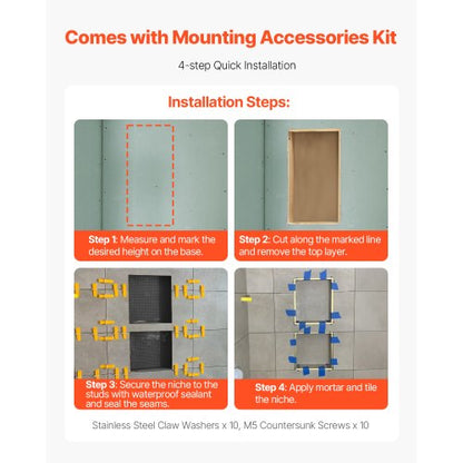 Duschnische 40,6 x 71,1 x 10,2 cm Wandeinbauregal für Badezimmer | EU