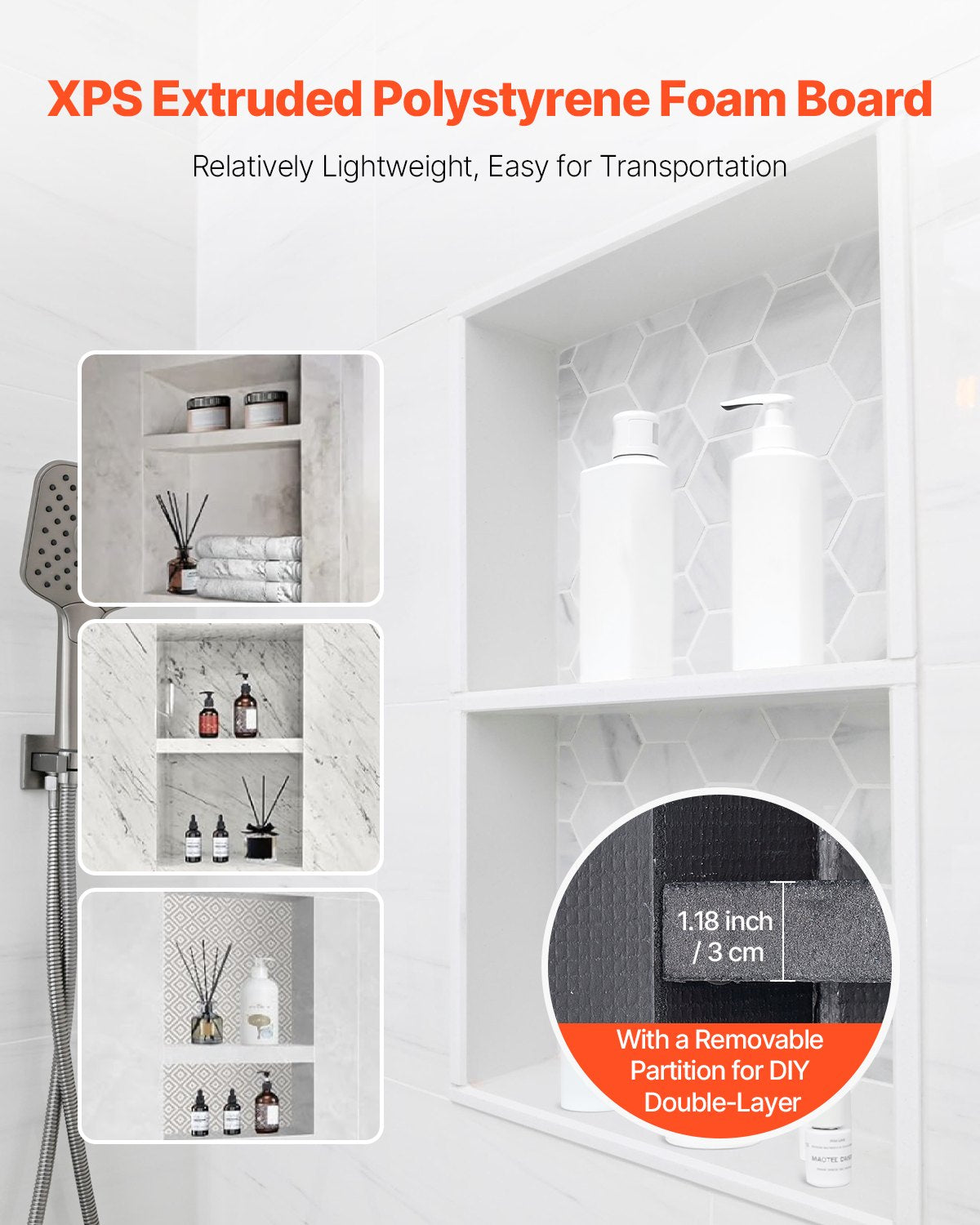 Shower Niche, 16 x 28 x 4 inch Recessed Wall Niche with Movable Divider Shelf, Modern Soap & Shampoo Storage Organizer, Square Corners, Sealed Waterproof Design, Black for Bathroom Shower