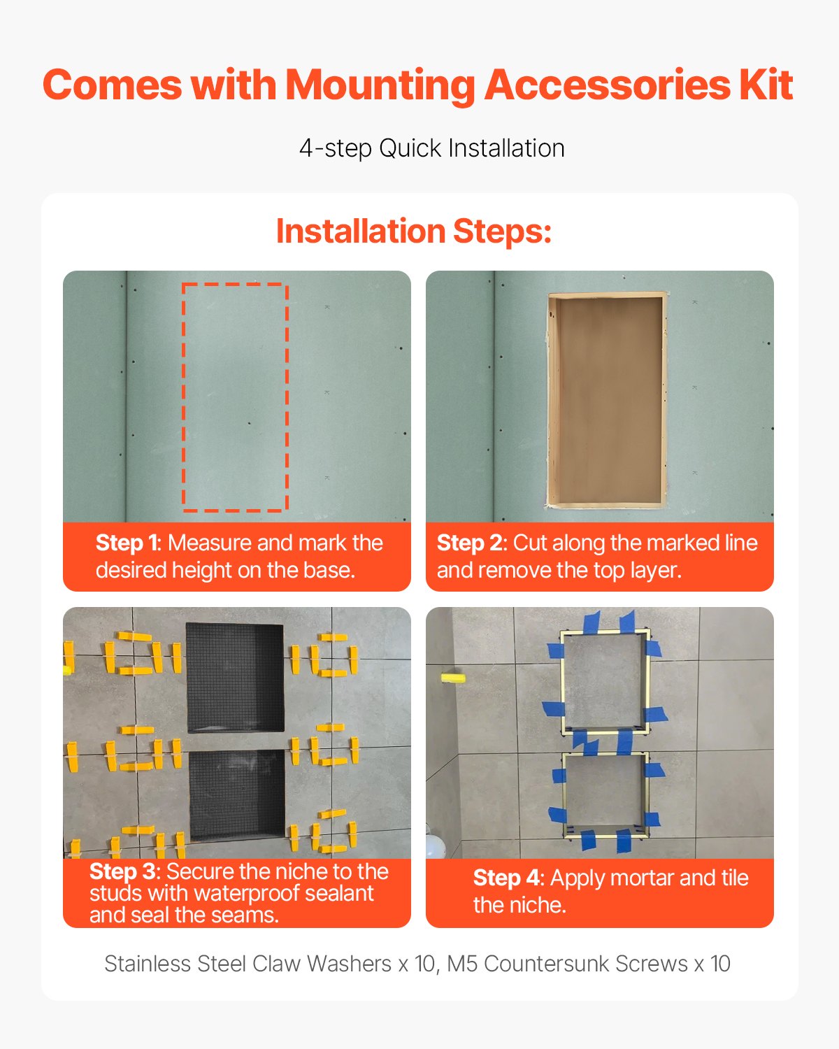 Shower Niche, 16 x 28 x 4 inch Recessed Wall Niche with Movable Divider Shelf, Modern Soap & Shampoo Storage Organizer, Square Corners, Sealed Waterproof Design, Black for Bathroom Shower