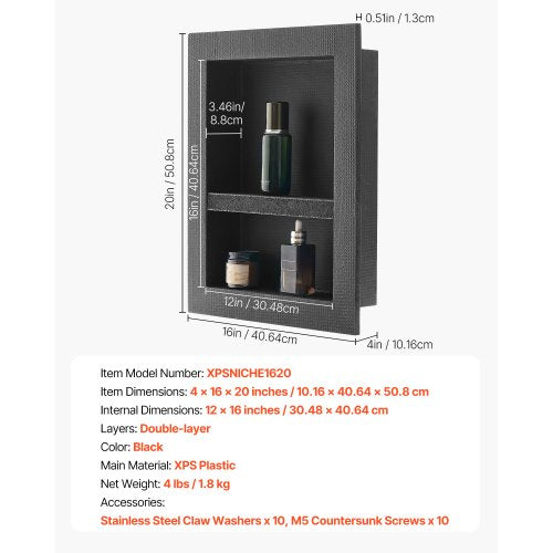 Shower niche 40.6 x 50.8 x 10.2 cm Recessed wall divider Shelf Bathroom | EU