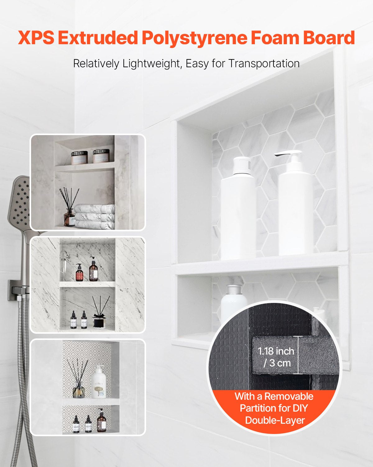 Shower Niche, 16 x 20 x 4 inch Recessed Wall Niche with Movable Divider Shelf, Modern Soap & Shampoo Storage Organizer, Square Corners, Sealed Waterproof Design, Black for Bathroom Shower