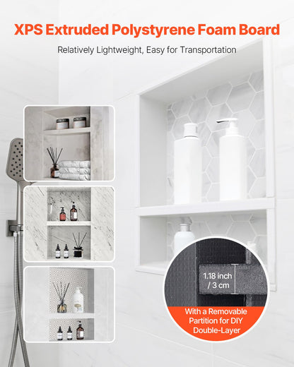 Shower Niche, 16 x 20 x 4 inch Recessed Wall Niche with Movable Divider Shelf, Modern Soap & Shampoo Storage Organizer, Square Corners, Sealed Waterproof Design, Black for Bathroom Shower