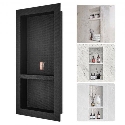 Shower Niche Ready for Tile 16" x 32", Double Shelf Organizer, Square Corners Wall-inserted Niche Recessed, Sealed Protection Modern Soap Storage Niche for Shower Bathroom, Black