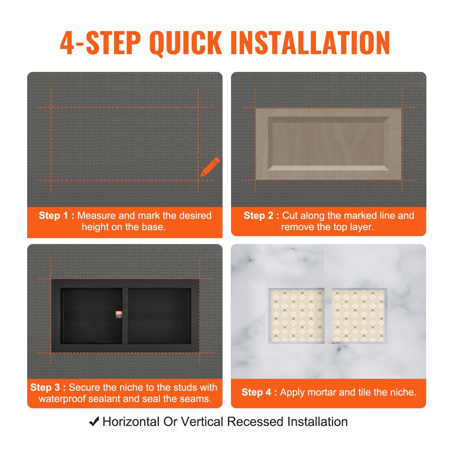Duschnische, Fliesenfertig, 40,64 x 81,28 cm, Doppelregal, quadratische Ecken, Wandnische versenkt, versiegelte Abdeckung, moderne Seifenaufbewahrungsnische für Duschbadezimmer, Schwarz