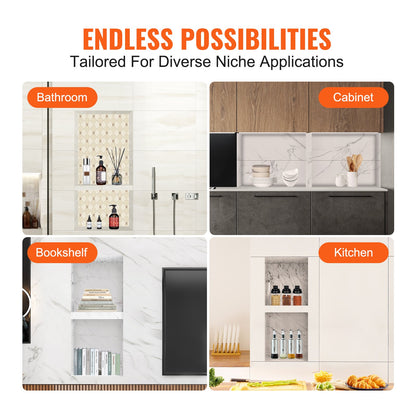 Duschnische, Fliesenfertig, 40,64 x 81,28 cm, Doppelregal, quadratische Ecken, Wandnische versenkt, versiegelte Abdeckung, moderne Seifenaufbewahrungsnische für Duschbadezimmer, Schwarz