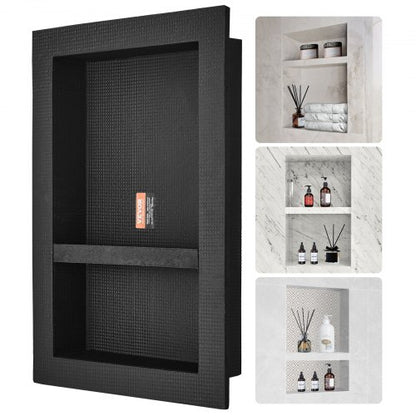 Shower Niche Ready for Tile 16" x 24", Double Shelf Organizer, Square Corners Wall-inserted Niche Recessed, Sealed Protection Modern Soap Storage Niche for Shower Bathroom, Black