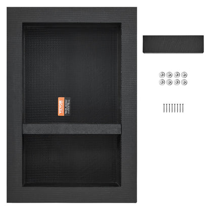Shower Niche Ready for Tile 16" x 24", Double Shelf Organizer, Square Corners Wall-inserted Niche Recessed, Sealed Protection Modern Soap Storage Niche for Shower Bathroom, Black