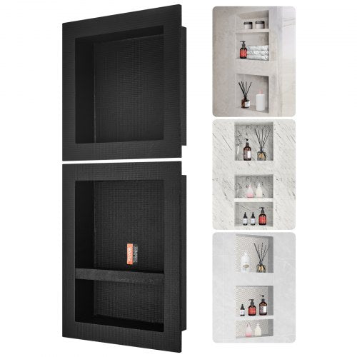 Shower Niche Ready for Tile 16" x 16" & 16" x 20", Triple Shelf Organizer, Square Corners Wall-inserted Niche Recessed, Sealed Protection Modern Soap Storage Niche for Shower Bathroom, Black