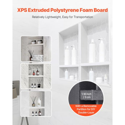 Shower niche 40.6 x 81.3 + 40.6 x 81.3 cm Recessed wall shelf Bathroom | EU