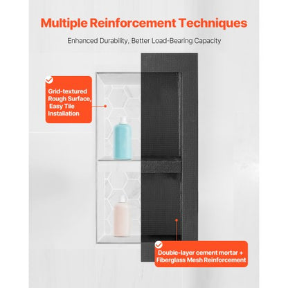 Shower niche 40.6 x 81.3 + 40.6 x 81.3 cm Recessed wall shelf Bathroom | EU