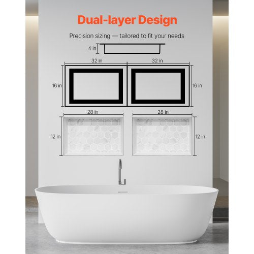 Shower niche 40.6 x 81.3 + 40.6 x 81.3 cm Recessed wall shelf Bathroom | EU