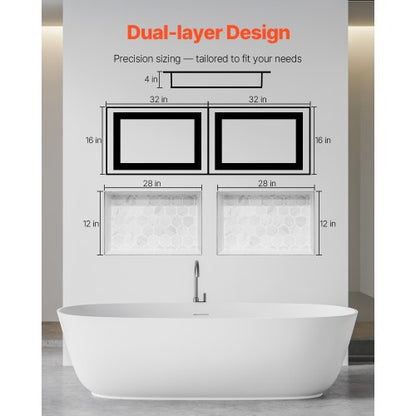 Shower niche 40.6 x 81.3 + 40.6 x 81.3 cm Recessed wall shelf Bathroom | EU