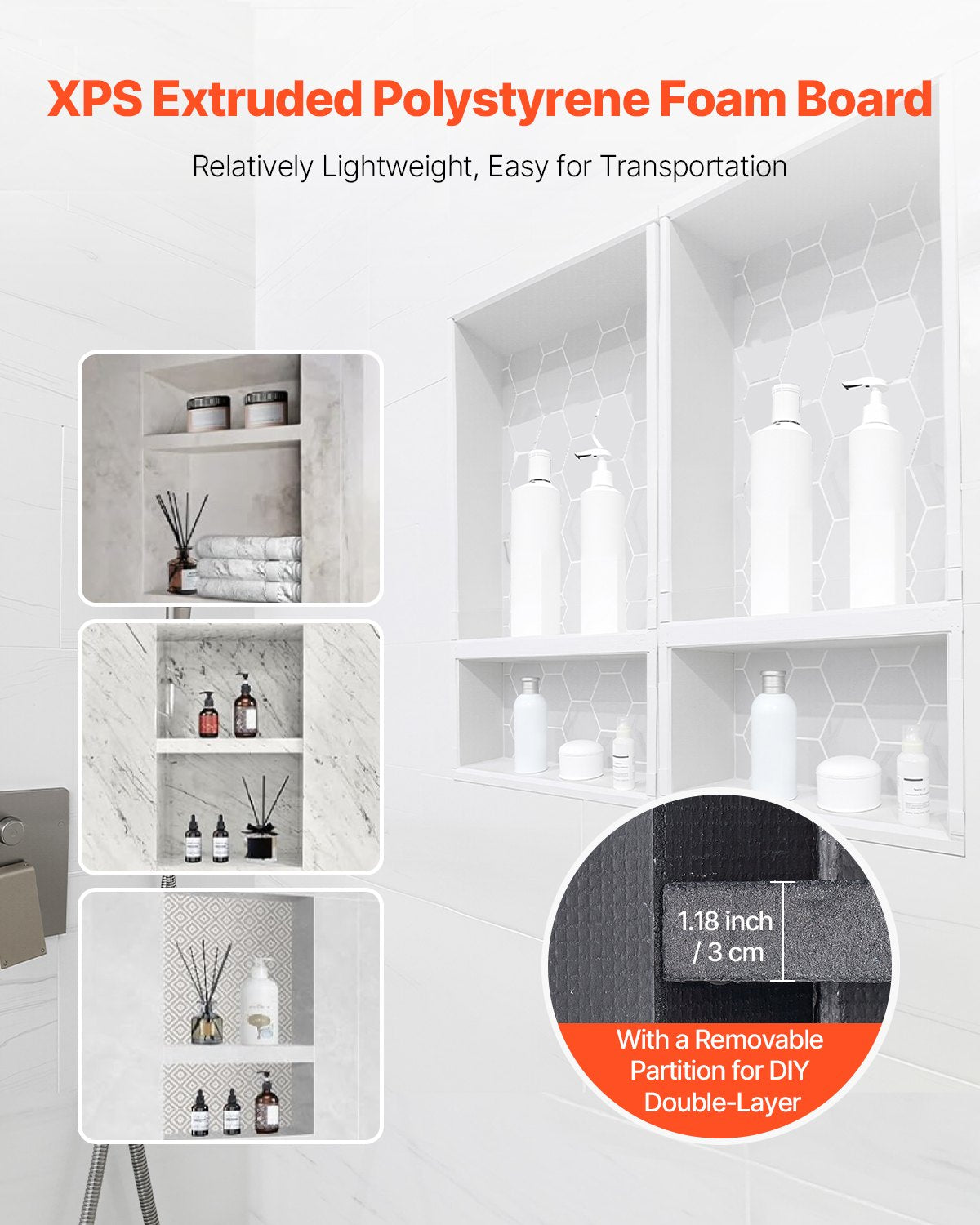 Shower Niche, 16 x 32 inch + 16 x 32 inch Recessed Wall Niche with Movable Shelf, 4 inch Thick Modern Soap&Shampoo Storage Organizer,Square Corners,Sealed Waterproof,Black for Bathroom Shower