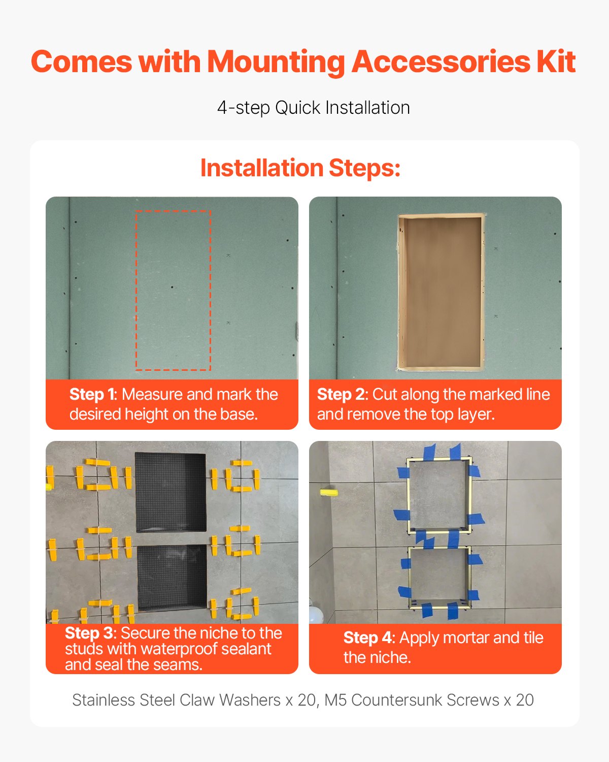 Shower Niche, 16 x 32 inch + 16 x 32 inch Recessed Wall Niche with Movable Shelf, 4 inch Thick Modern Soap&Shampoo Storage Organizer,Square Corners,Sealed Waterproof,Black for Bathroom Shower