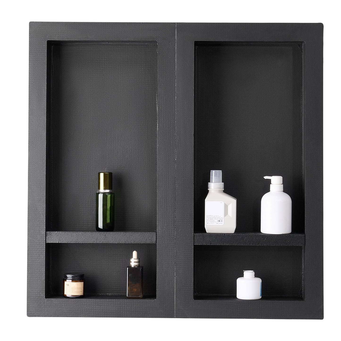Shower Niche, 16 x 32 inch + 16 x 32 inch Recessed Wall Niche with Movable Shelf, 4 inch Thick Modern Soap&Shampoo Storage Organizer,Square Corners,Sealed Waterproof,Black for Bathroom Shower