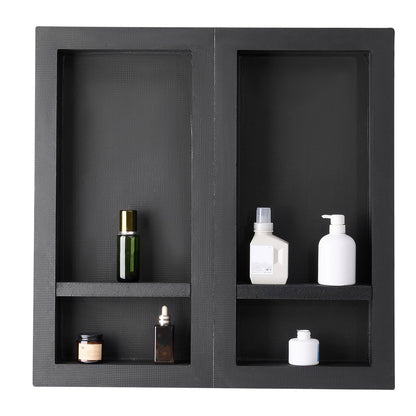 Shower Niche, 16 x 32 inch + 16 x 32 inch Recessed Wall Niche with Movable Shelf, 4 inch Thick Modern Soap&Shampoo Storage Organizer,Square Corners,Sealed Waterproof,Black for Bathroom Shower