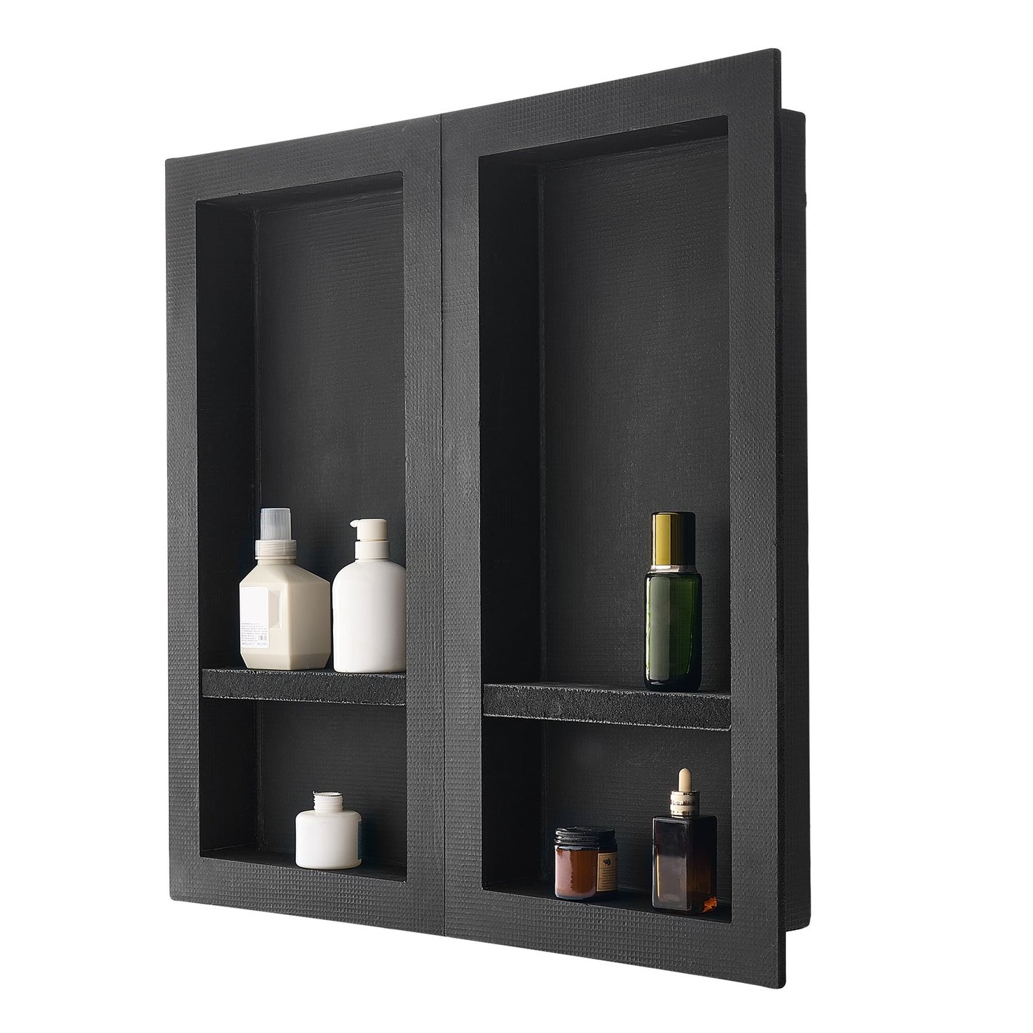 Shower Niche, 16 x 32 inch + 16 x 32 inch Recessed Wall Niche with Movable Shelf, 4 inch Thick Modern Soap&Shampoo Storage Organizer,Square Corners,Sealed Waterproof,Black for Bathroom Shower