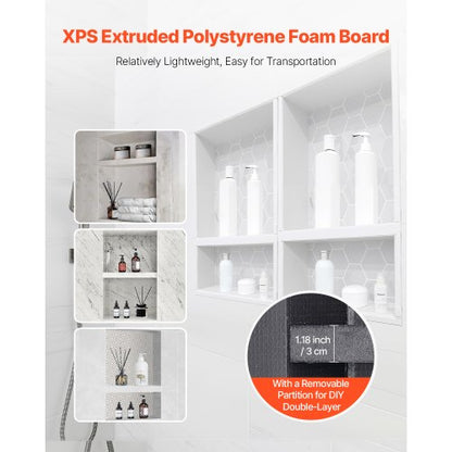 Shower niche 40.6 x 61+40.6 x 61 cm Recessed wall organizer Bathroom | EU