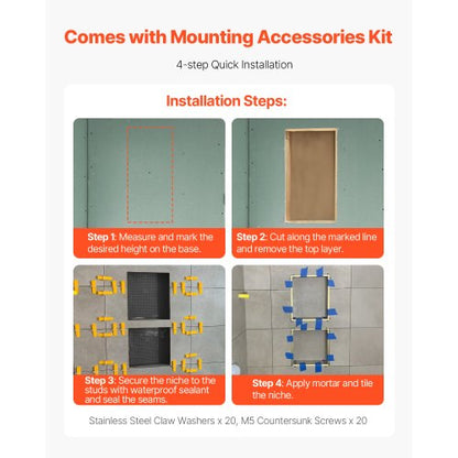 Shower niche 40.6 x 61+40.6 x 61 cm Recessed wall organizer Bathroom | EU