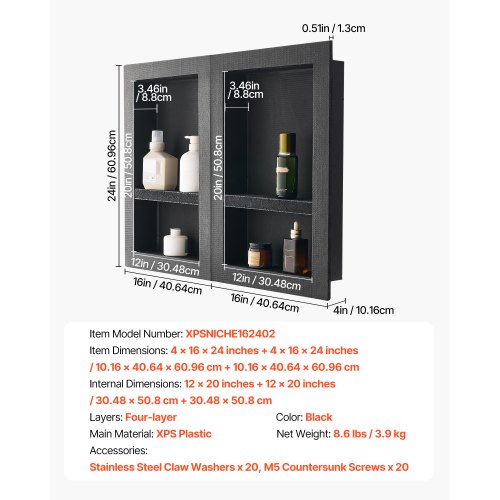 Shower niche 40.6 x 61+40.6 x 61 cm Recessed wall organizer Bathroom | EU