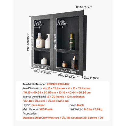 Shower niche 40.6 x 61+40.6 x 61 cm Recessed wall organizer Bathroom | EU