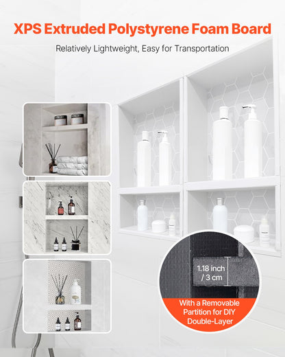 Shower Niche, 16 x 24 inch + 16 x 24 inch Recessed Wall Niche with Movable Shelf, 4 inch Thick Modern Soap&Shampoo Storage Organizer,Square Corners,Sealed Waterproof,Black for Bathroom Shower